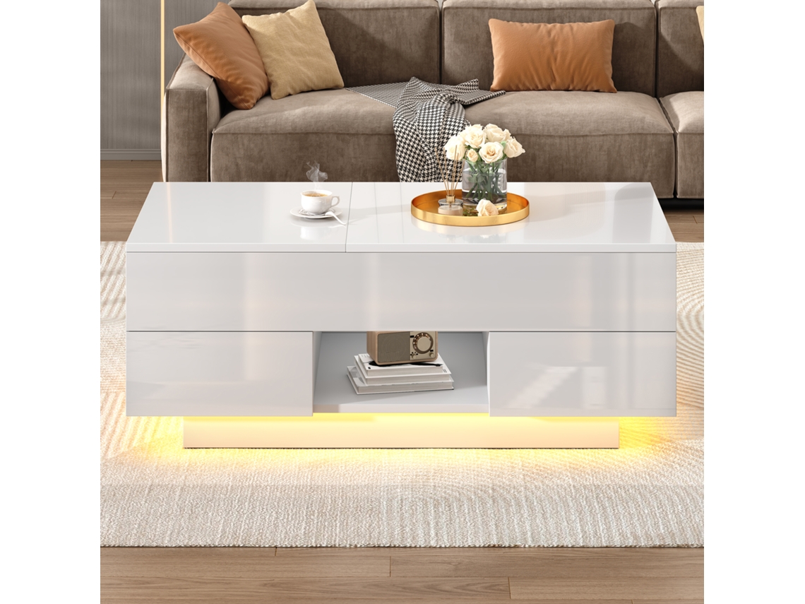Mesa De Centro Elevable De 100*45*43 Cm Con 2 Cajones Y Luz Led.
