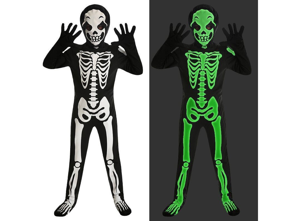 Disfraz De Esqueleto Que Brilla En La Oscuridad Para Niños, Talla L (130-140)