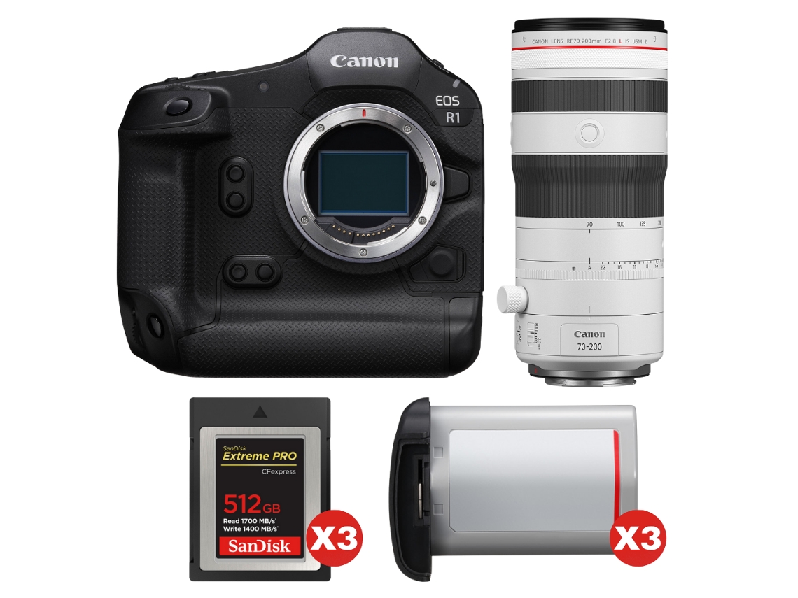 Canon Eos R1 + Rf 70-200mm F/2.8 L Is Usm Z Blanco + 3 Sandisk 512gb Extreme Pro Cfexpress Type B + 3 Canon Lp-e19 + Ebook Pricedirect