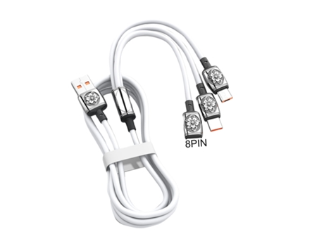 Cable USB 3 en 1 Anti-bobinado Plug Play Carga súper rápida sin demora Línea de datos resistente a la oxidación Accesorios para teléfono-Blanco