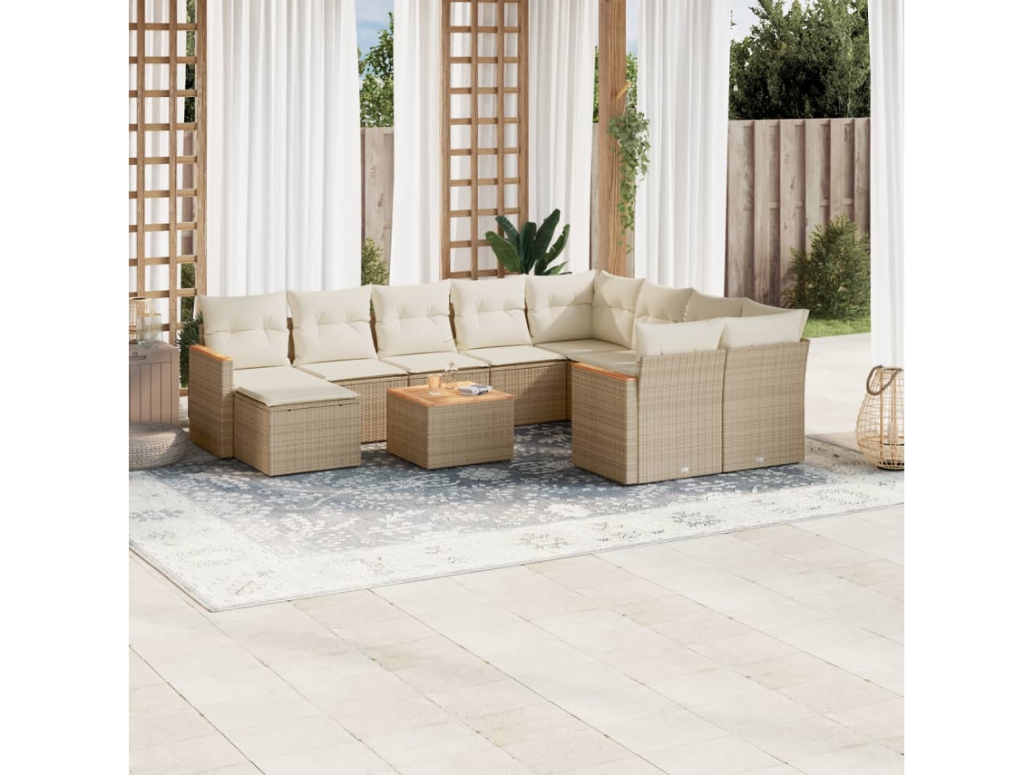 Conjunto de sofá de jardín de 11 piezas con cojines, mimbre sintético beige, DKD Home Decor