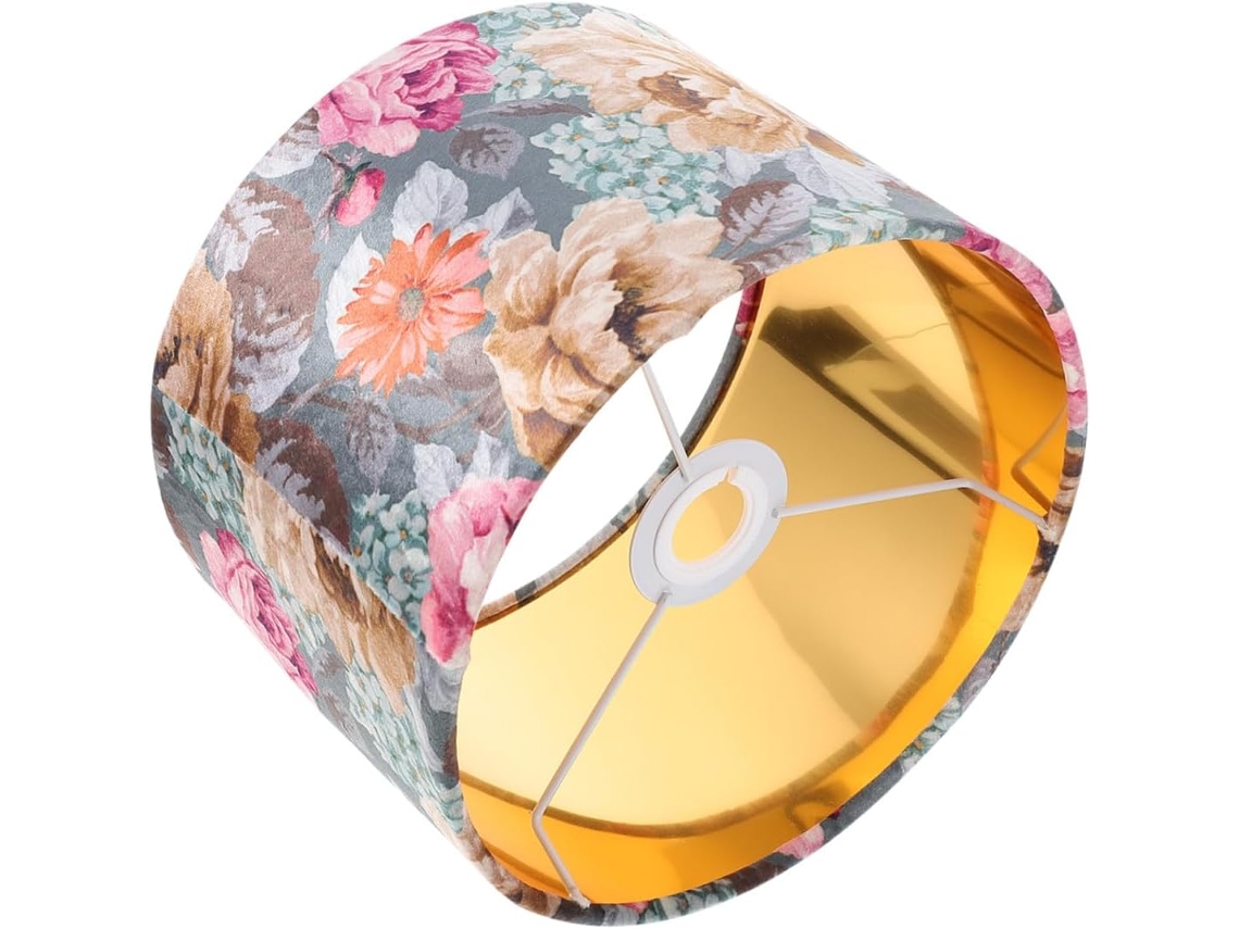 Pantalla para lámpara E27, de tela con estampado floral dorado y forro de terciopelo, Ø 24 cm. SFUSHOS