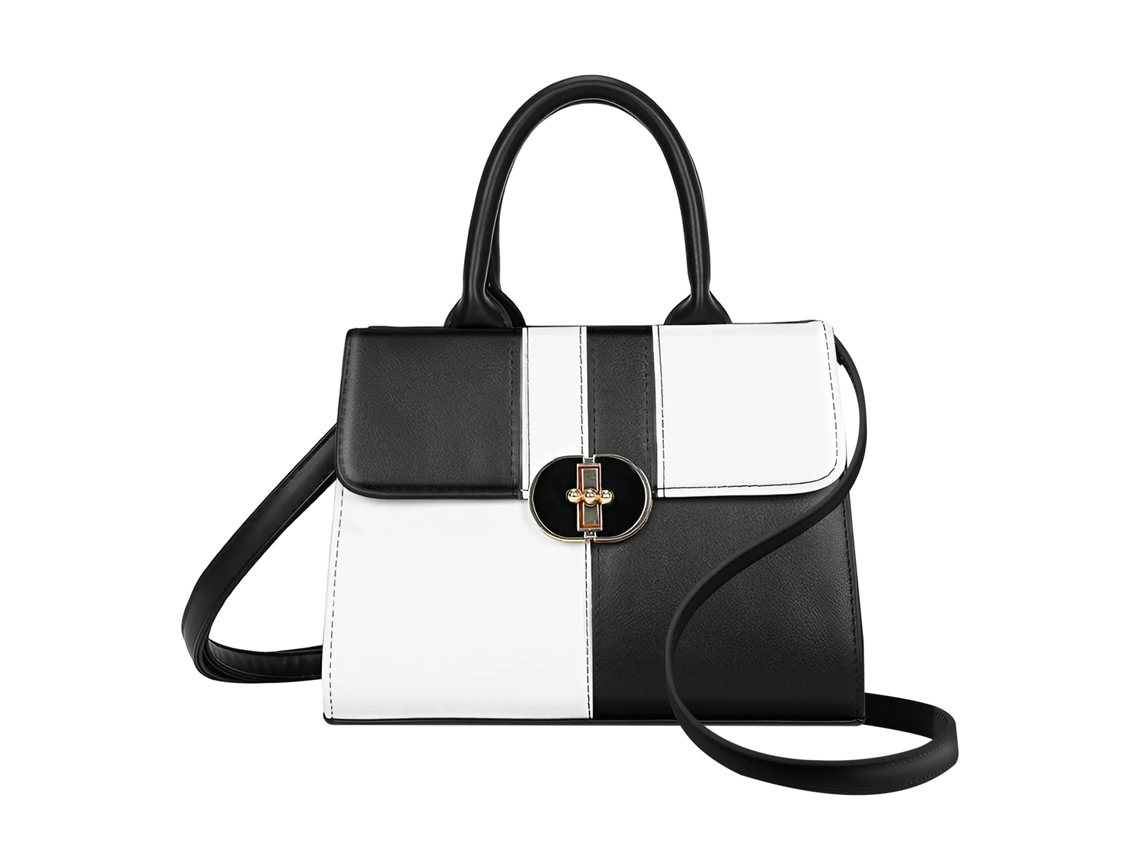 Gallantry Bolso De Mano Bicolor Para Mujer Con Bandolera Refinada Blanco / Negro