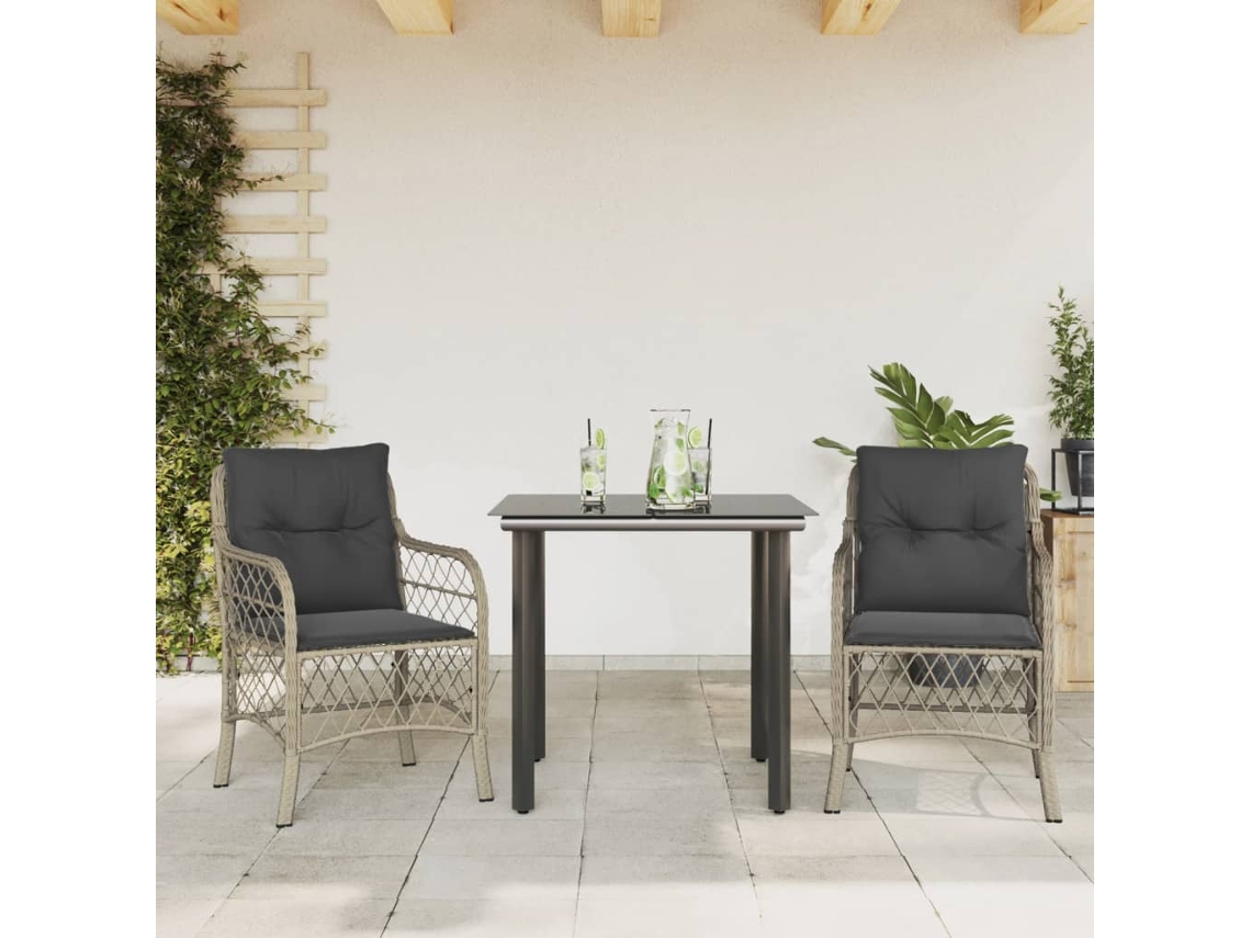 Conjunto de bistró de 3 piezas con cojines de mimbre gris claro, Dkd Home Decor