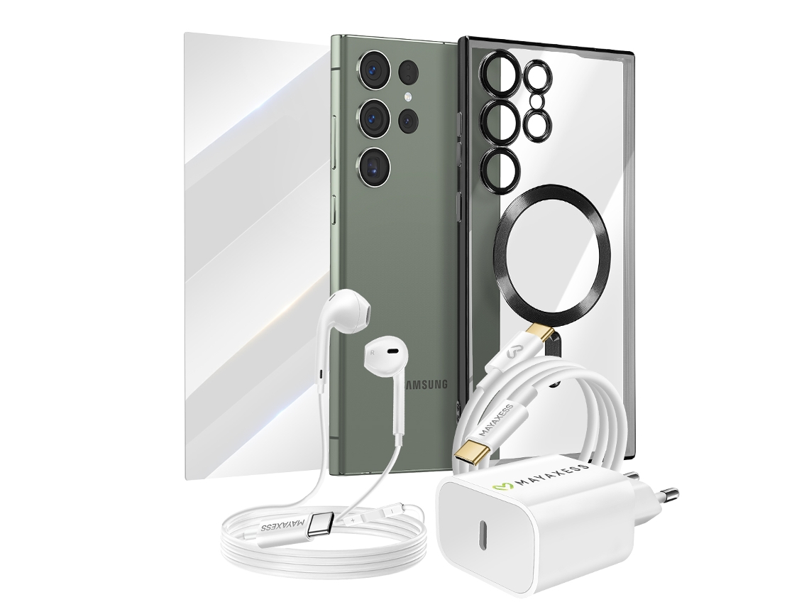 Pack Esencial Para Galaxy S23 Ultra Funda, Protector, Cargador, Auriculares (5 Piezas)