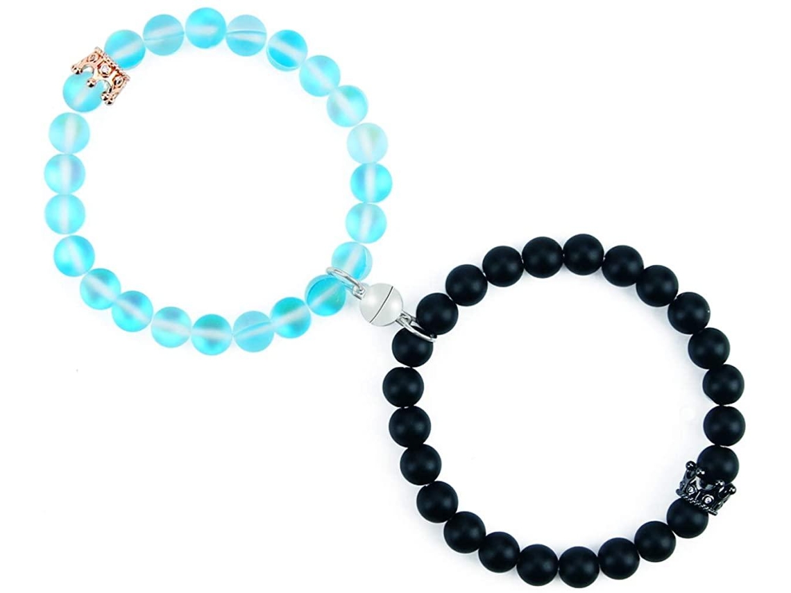 Pulseras Para Parejas Con Corona, Pulseras Magnéticas De Perlas En Piedra Natural, Regalos Para Familiares Y Amigos.