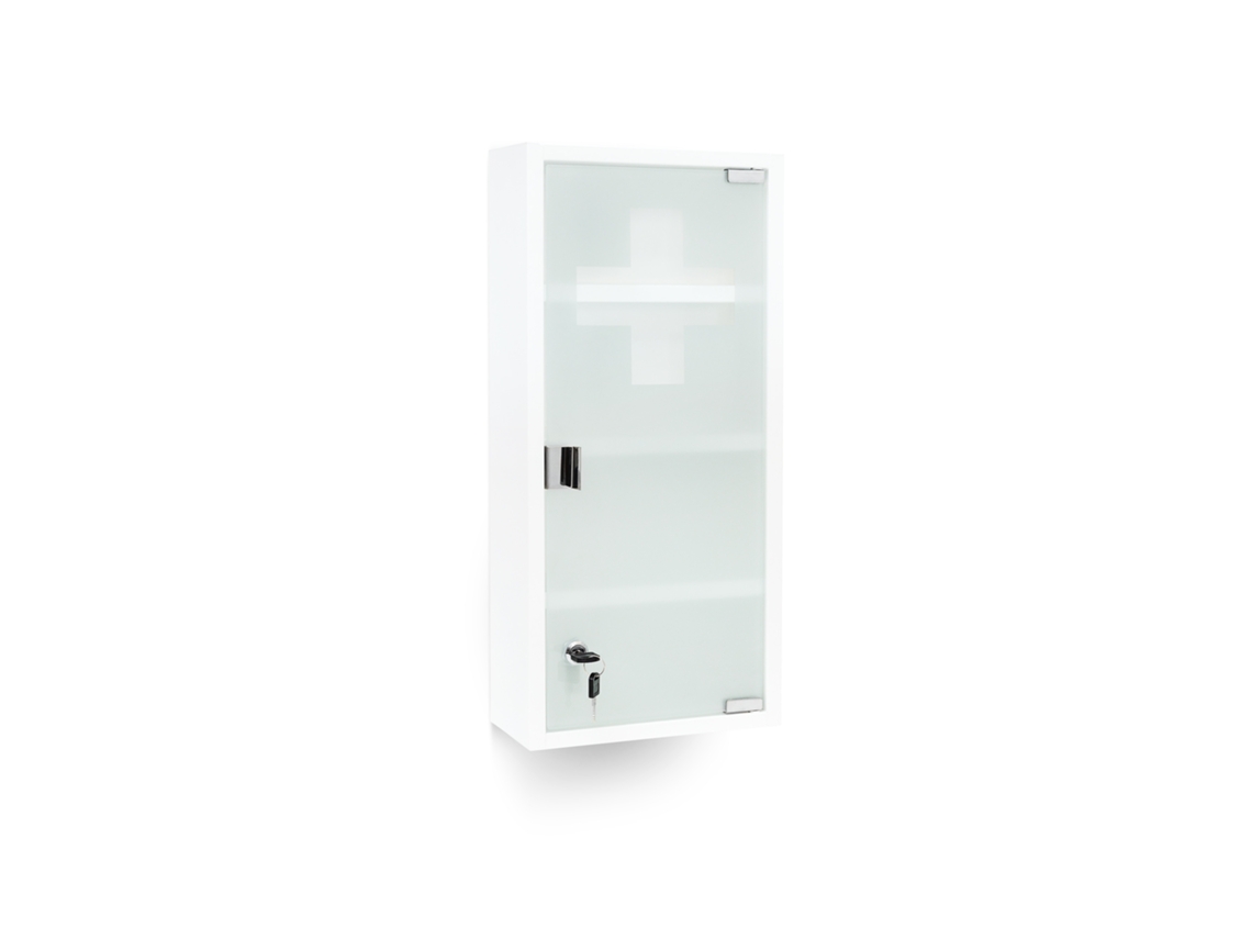 Relaxdays Armario Botiquín Xxl, Mueble Primeros Auxilios, 57 X 27 X 12 Cm, 4 Baldas, Puerta Magnética Con Llave, Blanco