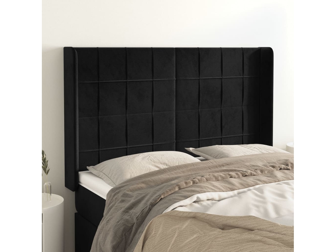 Cabecero Con Orejas De Terciopelo Negro 147x16x118/128 Cm