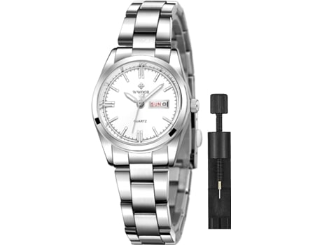 VEANXIN Relojes de pulsera con pulsera de acero inoxidable plateado para mujer-Oro negro