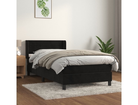 vidaXL Cama con somier y colchón terciopelo negro 90x200 cm