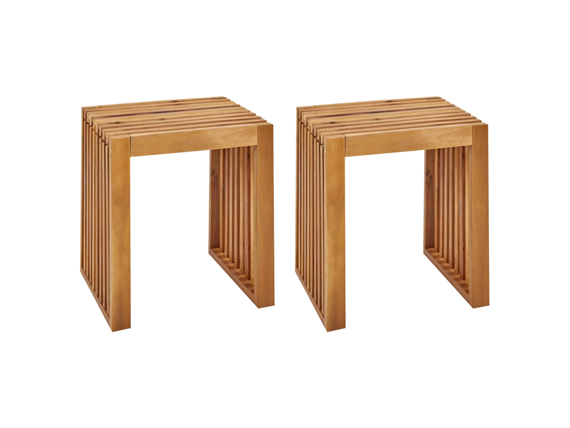 Conjunto De 2 Tamboretes De Jardim Beliani Bellano De Madeira De Acácia Castanho 45x35x43