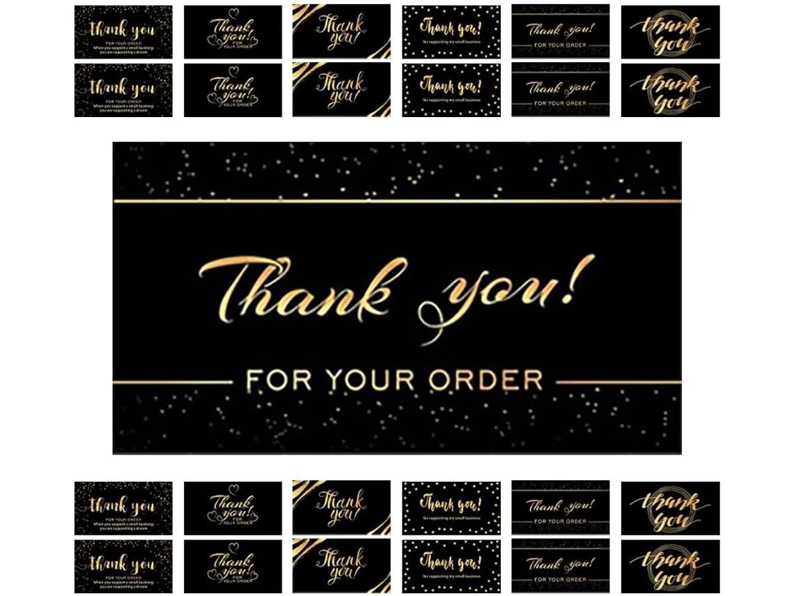 Tarjetas De Agradecimiento Con Reverso En Blanco, Impresas En Papel Resistente, 300 Unidades, Color Negro, Diseño Elegante Y Sencillo.
