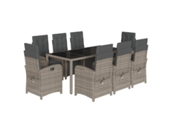 Juego de 9 piezas de comedor de jardín con cojines de mimbre, gris, EXCLUSIVA MAISON