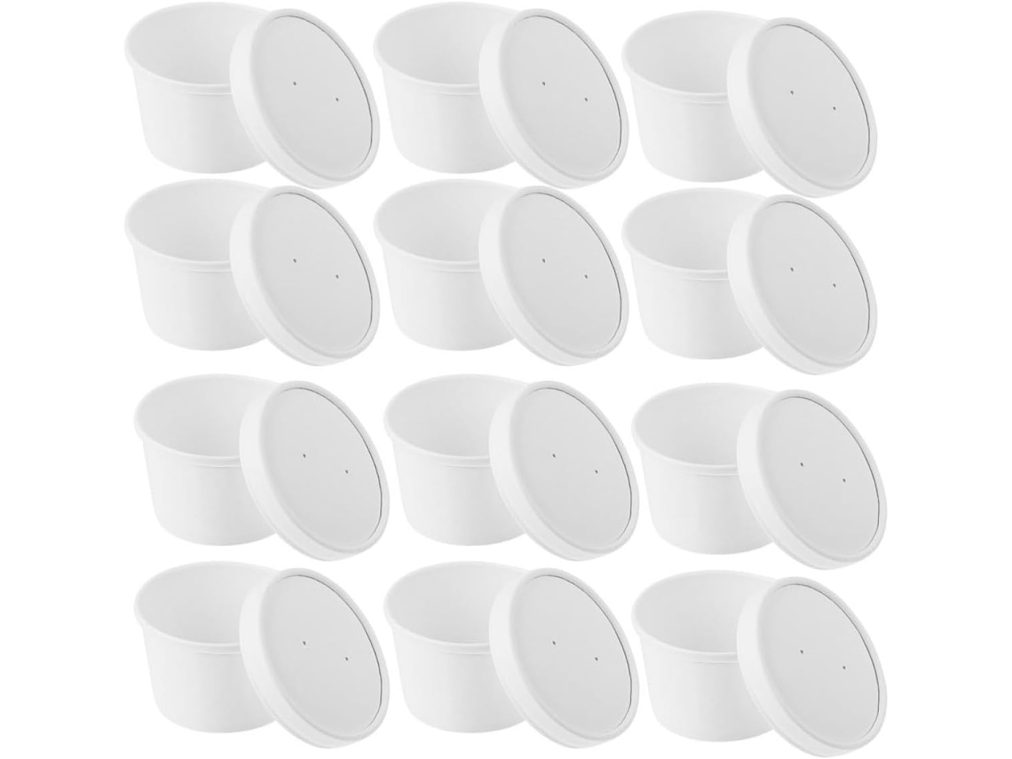 Vasos Desechables 8 Oz Blanca, Juego Y 20 Tapas, Postres Yogur, Recipientes Prácticos