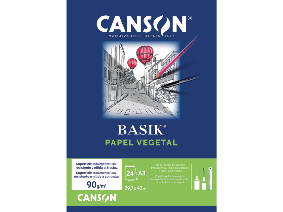 Bloc de papel vegetal Basik®, A3, 95 g/m², 24 hojas Canson