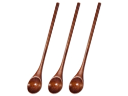 Juego de 3 cucharas de madera con mangos largos, ideales para remover té, café y cócteles. Un utensilio de cocina práctico y práctico.