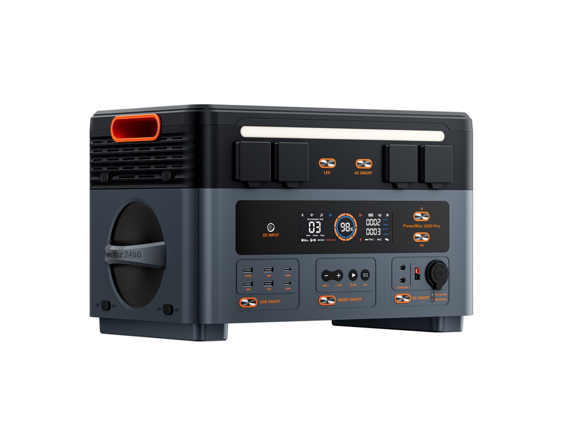Estación de energía portátil Oscal Powermax 2400pro - Batería LFP de 2016 Wh - 2400 W (pico de 4800 W) - Conectada a la red eléctrica - Altavoces dobles - UPS de 5 ms
