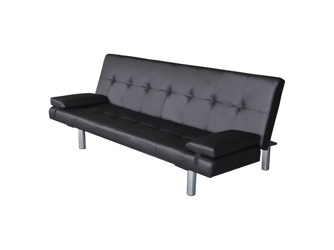 Sofá Cama Con Dos Cojines Cuero Artificial Ajustable Negro