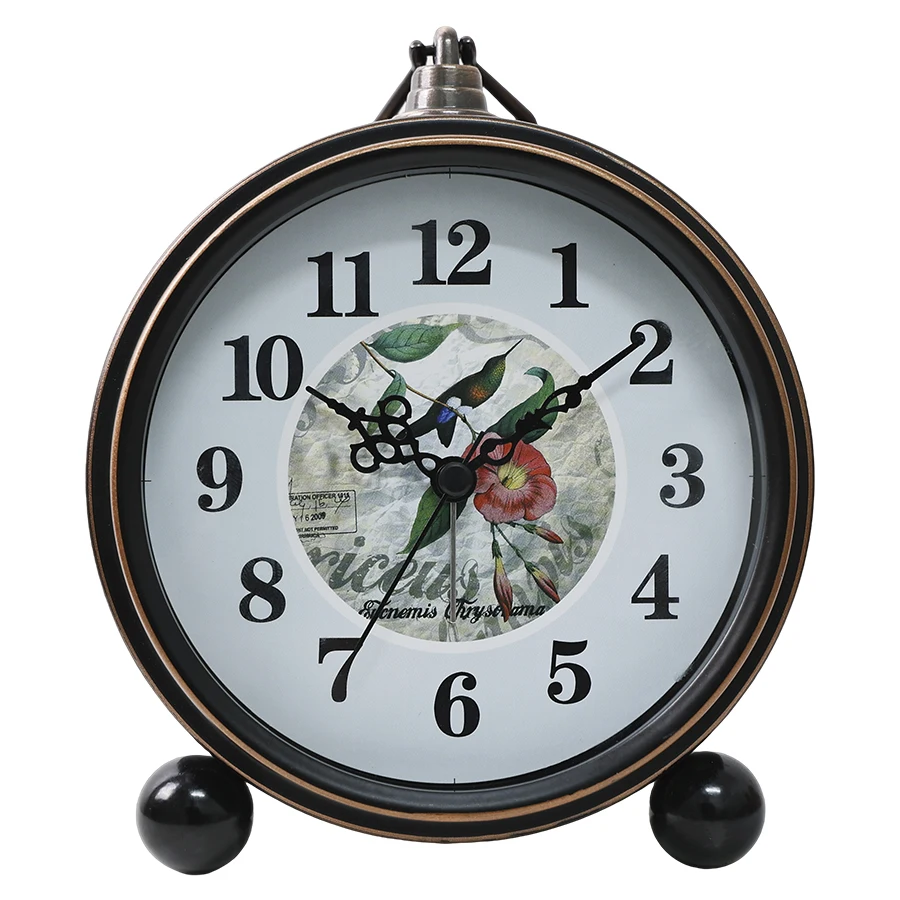 Reloj retro de una sola pieza con base de metal, diseño de pájaros y flores, estilo americano creativo.