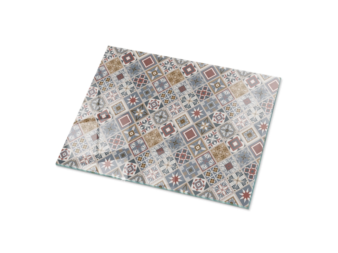 Tablero De Vidrio Rectangular Espelharte (80x60 Cm - Patrón De Mosaico Con Adornos - Gris)