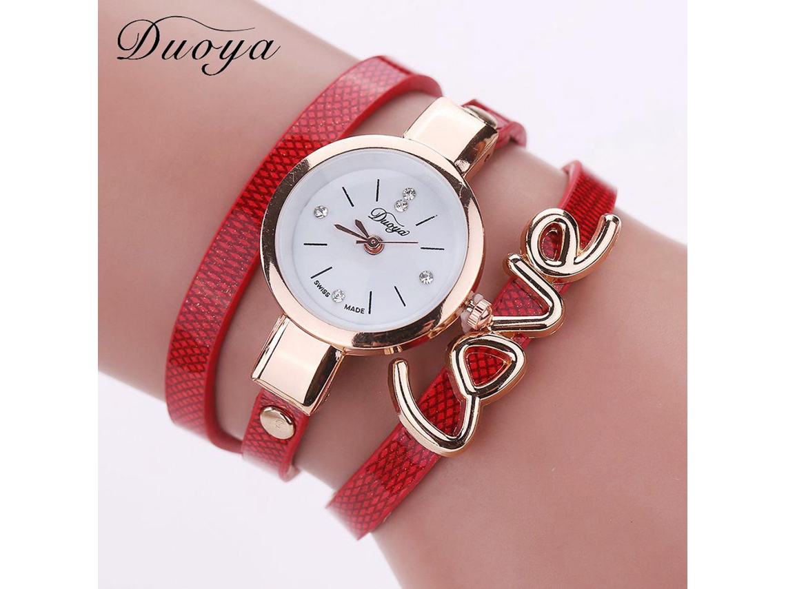 Reloj De Pulsera Para Mujer Con Correa De Piel Sintética, Decoración De Letras Y Esfera Redonda (rojo)