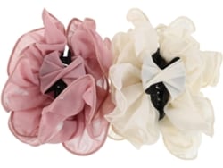 Conjunto De 2 Presilhas De Cabelo Florais Em Chiffon Estilo Francês.