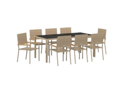 Maison Exclusive - Juego de comedor de jardín de mimbre beige de 9 piezas