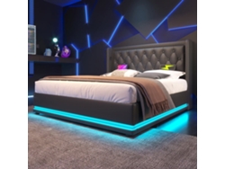 Cama Tapizada 140*200 Cm - Material Pu, Cama De Almacenamiento Hidráulica, Cabecero Acolchado Con Carga Usb Tipo-c, Función Led 3 Lados - Negro
