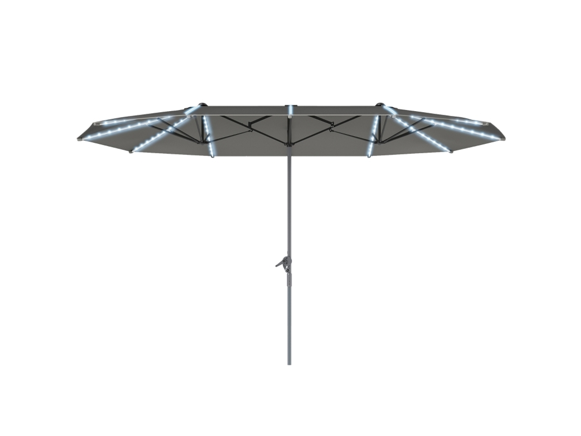 Sombrilla Doble Con Luces Led Solares 451x267 Cm, Aluminio, Protección Uv 50+, Con Manivela Y Resistente Al Viento, Para Playa Y Terraza, Gris Oscuro