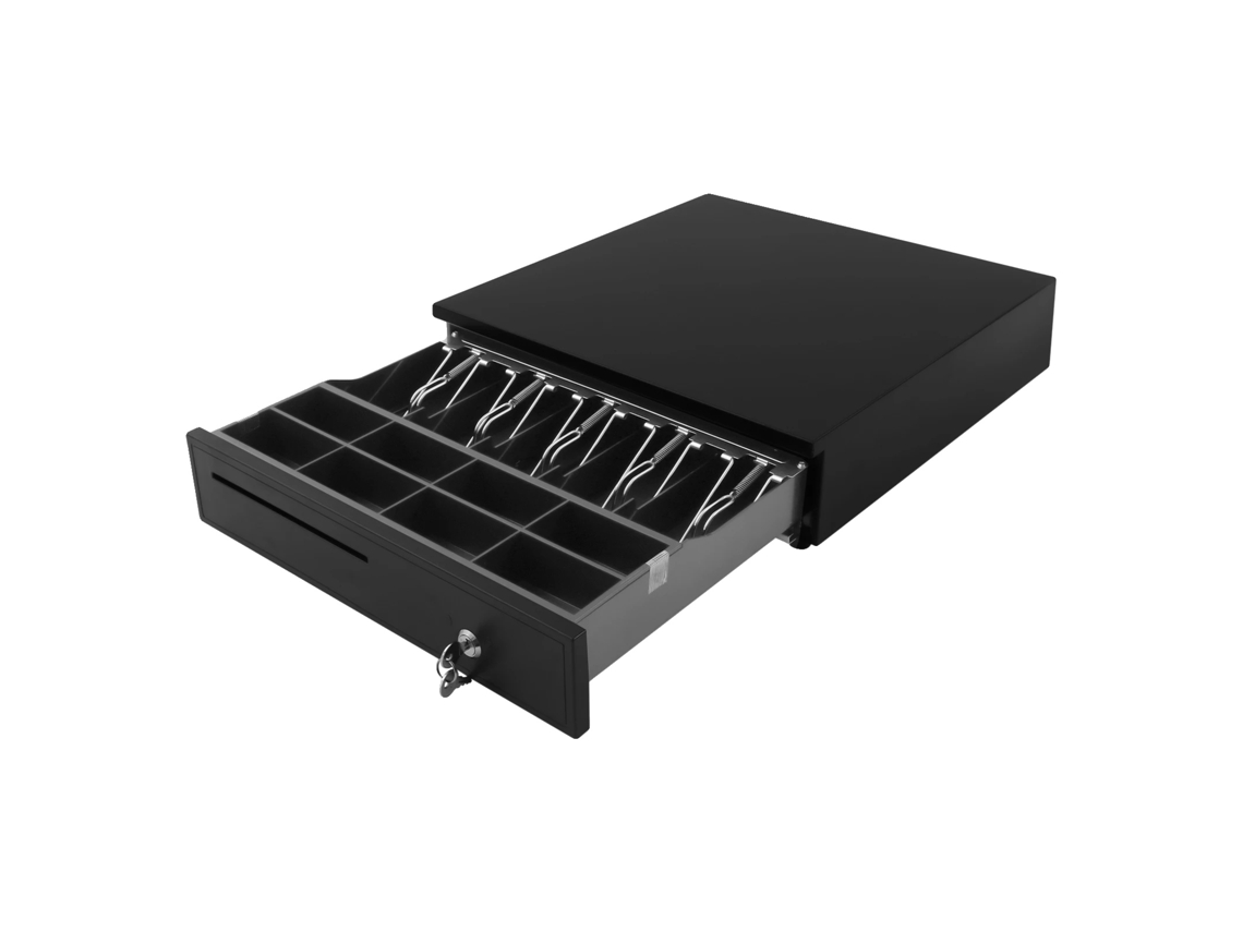 Cajón de caja registradora, diseño de 8 compartimentos, mecanismo de cierre RJ11, marrón.
