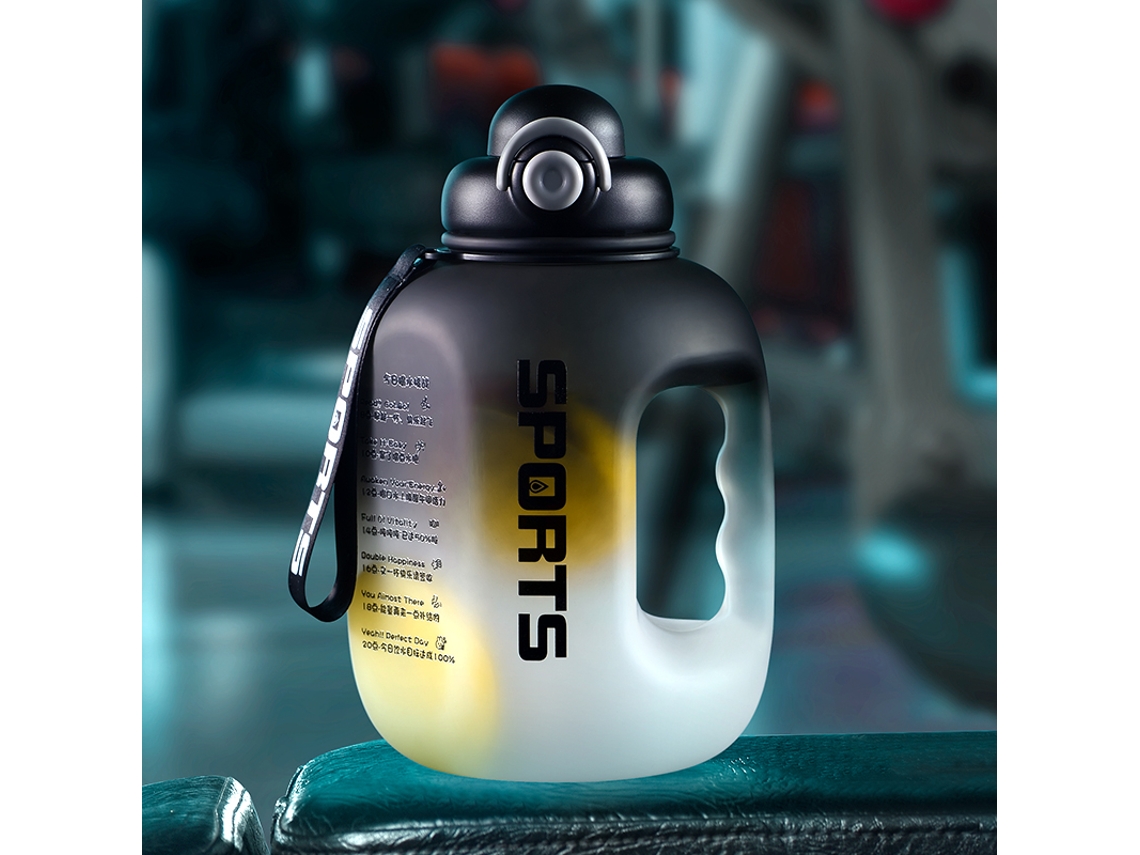 Botella de agua deportiva con tapa, portátil, de plástico, apta para microondas. MDUG (negra, 2,5 L)