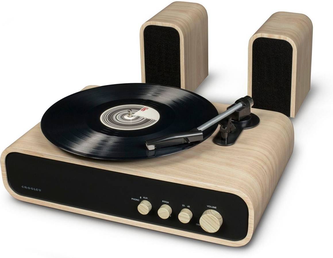 Crosley Gig Tocadiscos de dos velocidades con altavoces y receptor bluetooth color natural 34 13 45