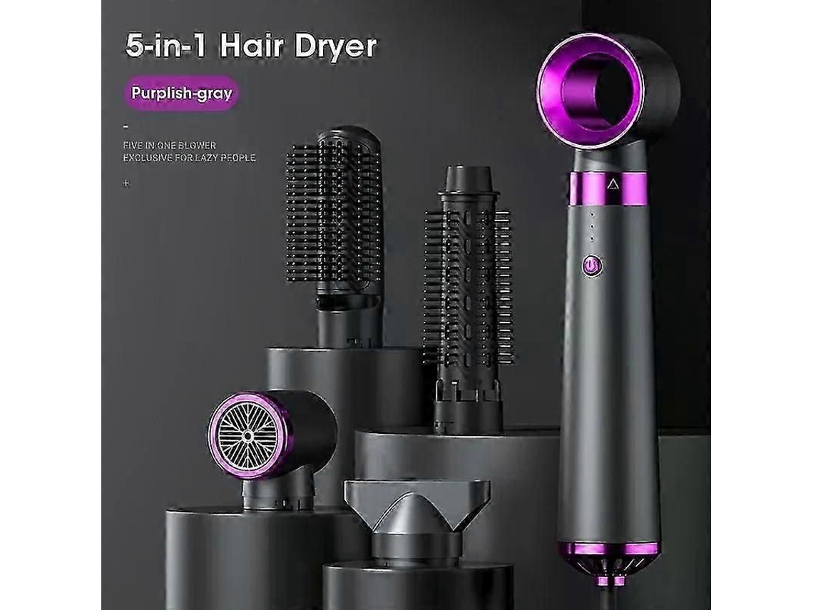 Secador de pelo multifuncional 5 en 1 con aire caliente, peine automático, plancha y rizador. Secado rápido para peinados.