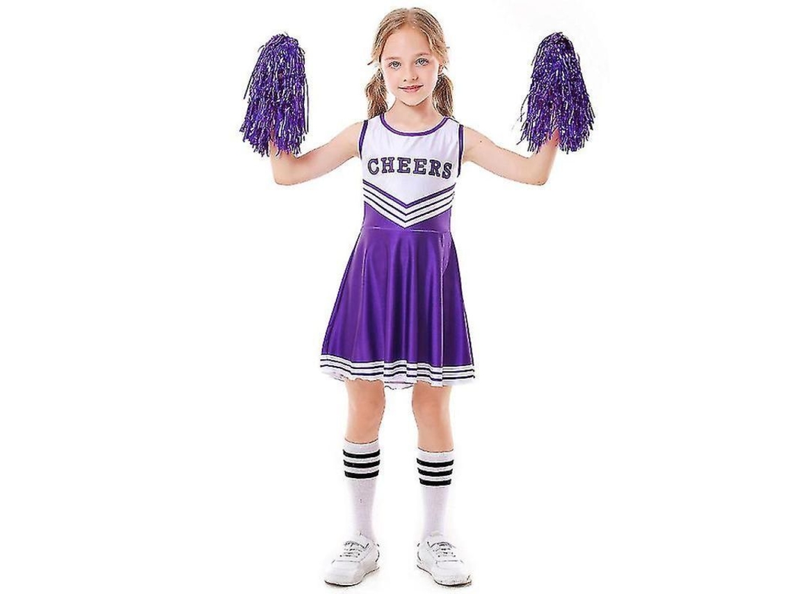 Traje De Cheerleader Para Niñas 3-10 Años Con Pompones Deportivo Escolar Flm150cm Morado 150cm Morado
