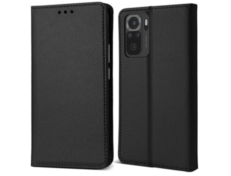 Funda Flip MOOZY para Xiaomi Redmi Note 10 y Redmi Note 10S en negro - Funda tipo cartera magnética inteligente con soporte y soporte para tarjetas.