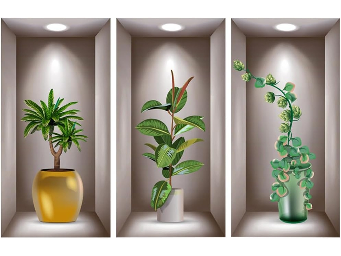 Adhesivos De Pared Realistas Con Diseño De Bonsáis Para Ventanas, 1 Juego Fabricado En Pvc, De Fácil Y Segura