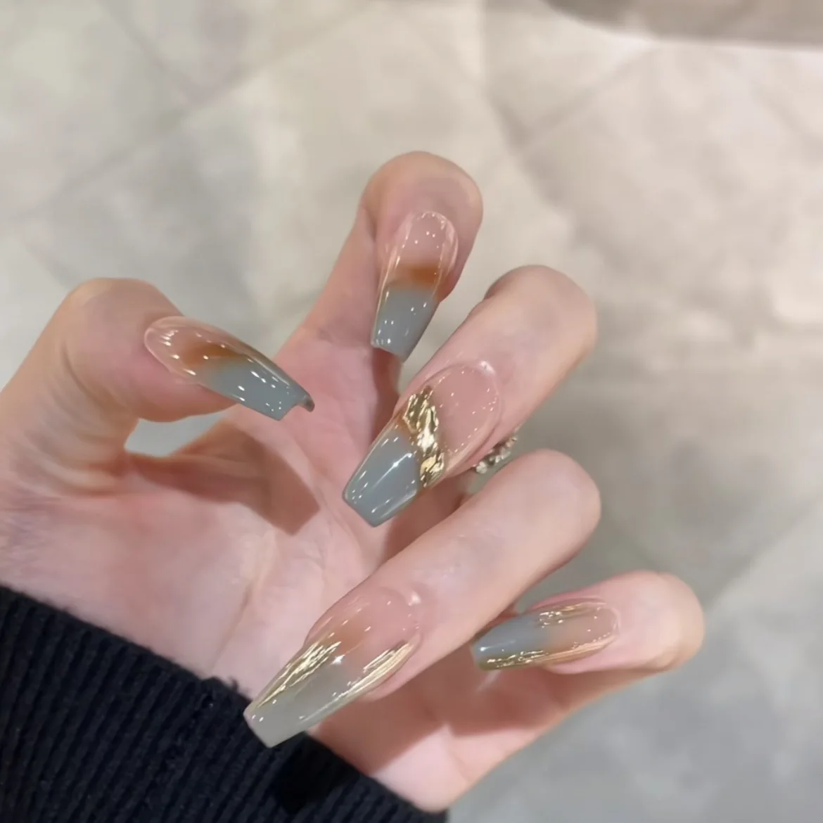 (133-s) 10 Uñas Postizas Largas De Ballet Hechas A Mano Con Ajuste A Presión