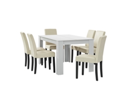 Mesa de comedor + 6 sillas Forssa MDF y polipiel 140x90x77cm - Blanco + Crema [EN.CASA]