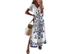 2026-vestido Largo De Manga Corta Impreso Para Mujer Con Cuello En V, Holgado Y Slit, Talla Plus