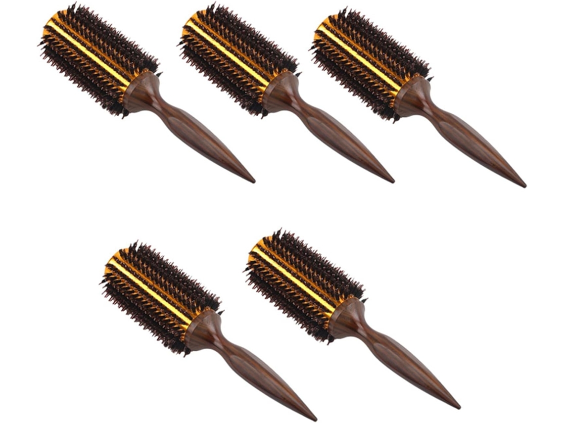 Peine De Sarga Recta 5x, Cepillo Enrollador, Cerdas De Jabalí Natural, Secador De Pelo De Barril Redondo