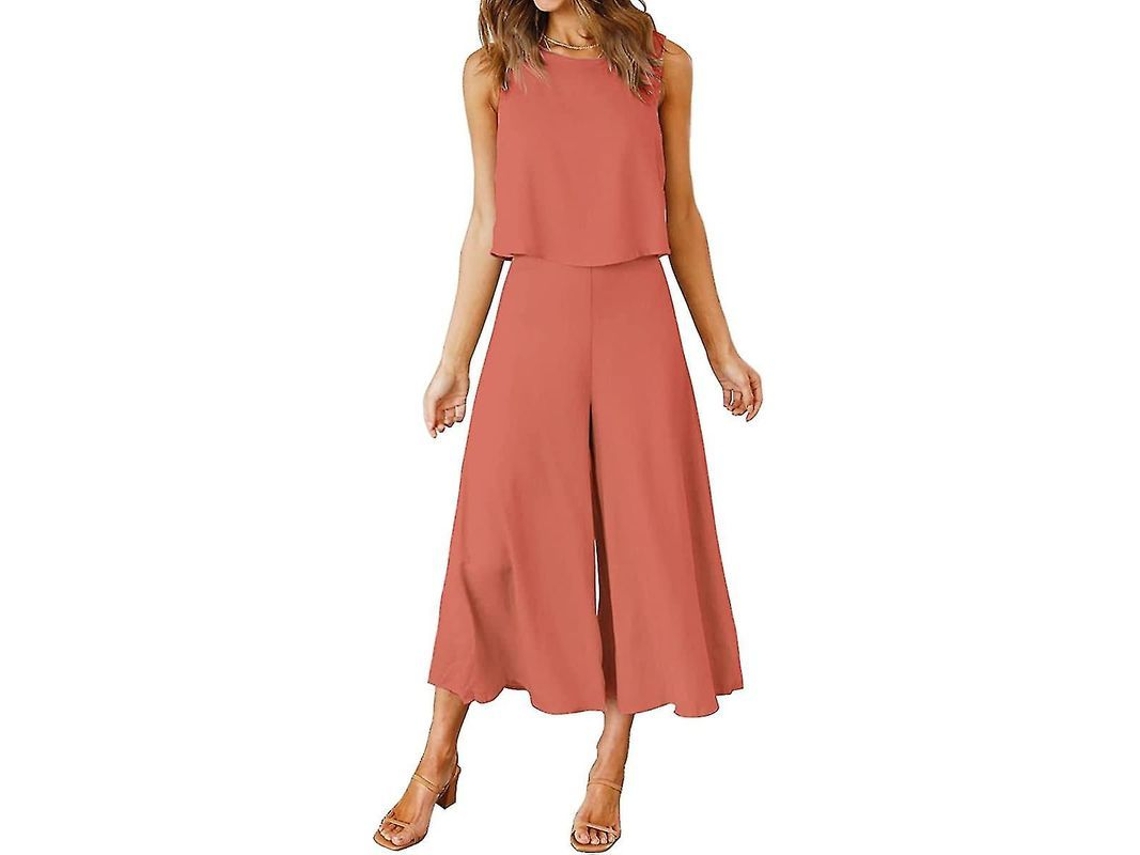 Fasst-conjunto De Verano Para Mujer Roylamp: Blusa Corta Cuello Redondo Y Pantalones Anchos Cortos