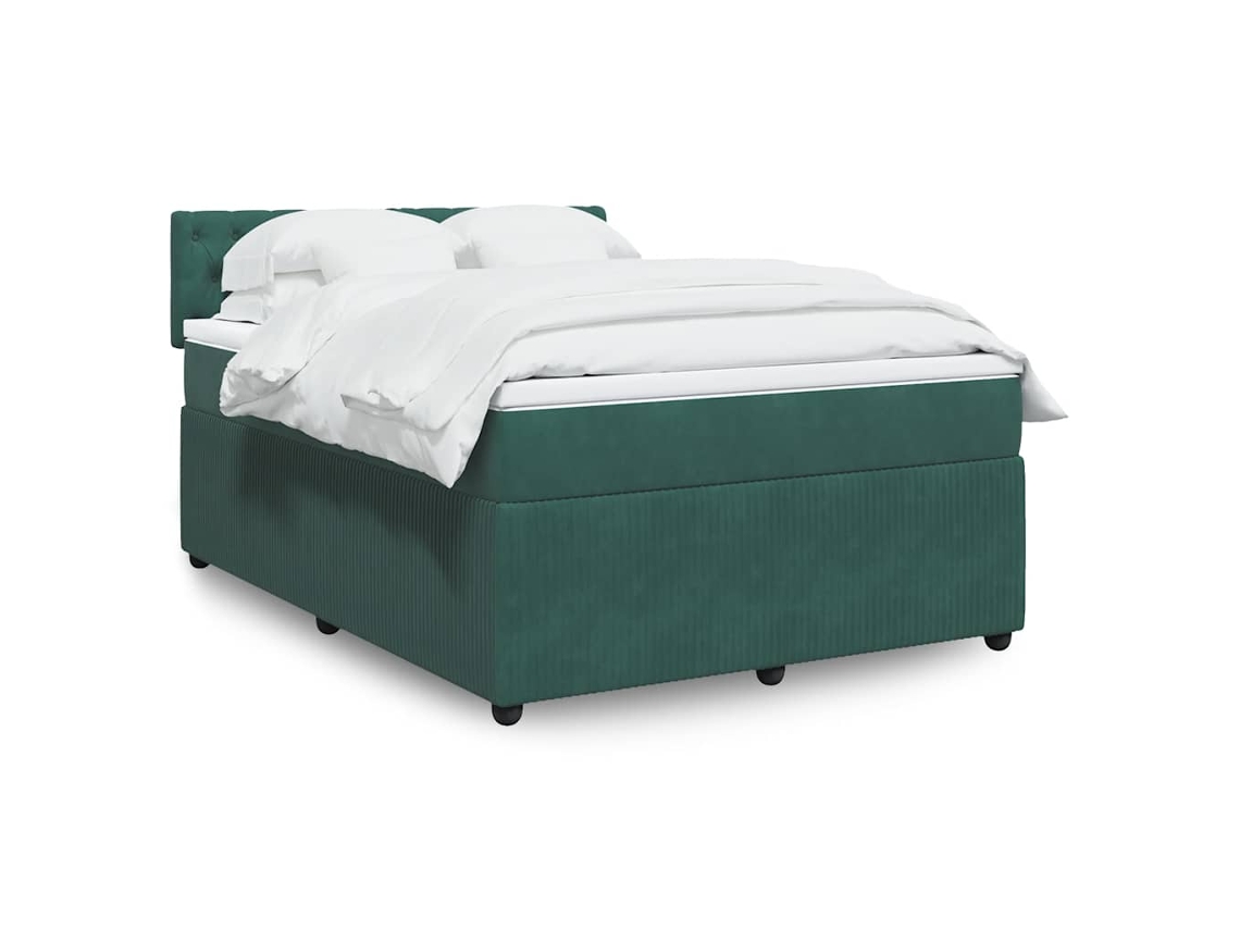 Cama Box Spring Con Colchón Terciopelo Verde Oscuro 140x190 Cm