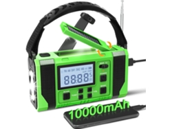 Radio solar con linterna y lámpara de lectura de 360°, 10000 mAh, radio meteorológica AM/FM/NOAA Eifson (verde)