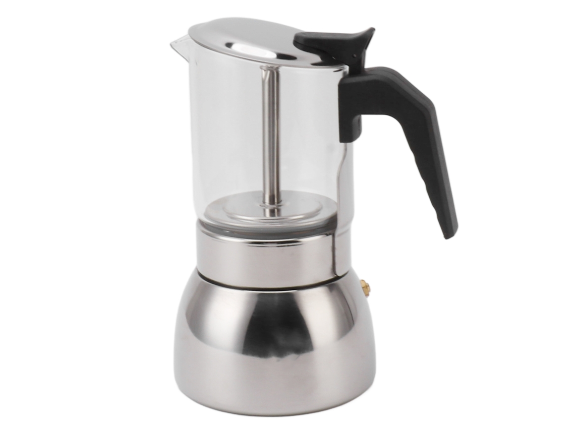 Cafetera de acero inoxidable de doble válvula, resistente a altas temperaturas, multifuncional y portátil para el hogar y la cafetería, 300 ml