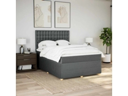 Cama Box Spring Con Colchón Tela Gris Oscuro 160x200 Cm