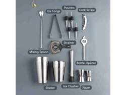 Kit De Coctelería De Acero Inoxidable De 14 Piezas Con Coctelera Y Set De Mixología Para Uso Profesional En Bares.