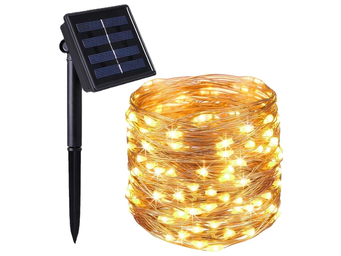 Luz LED decorativa con filamento de cobre solar, 7 m, 50 luces, ocho modos, roja, 1 unidad Chennnls