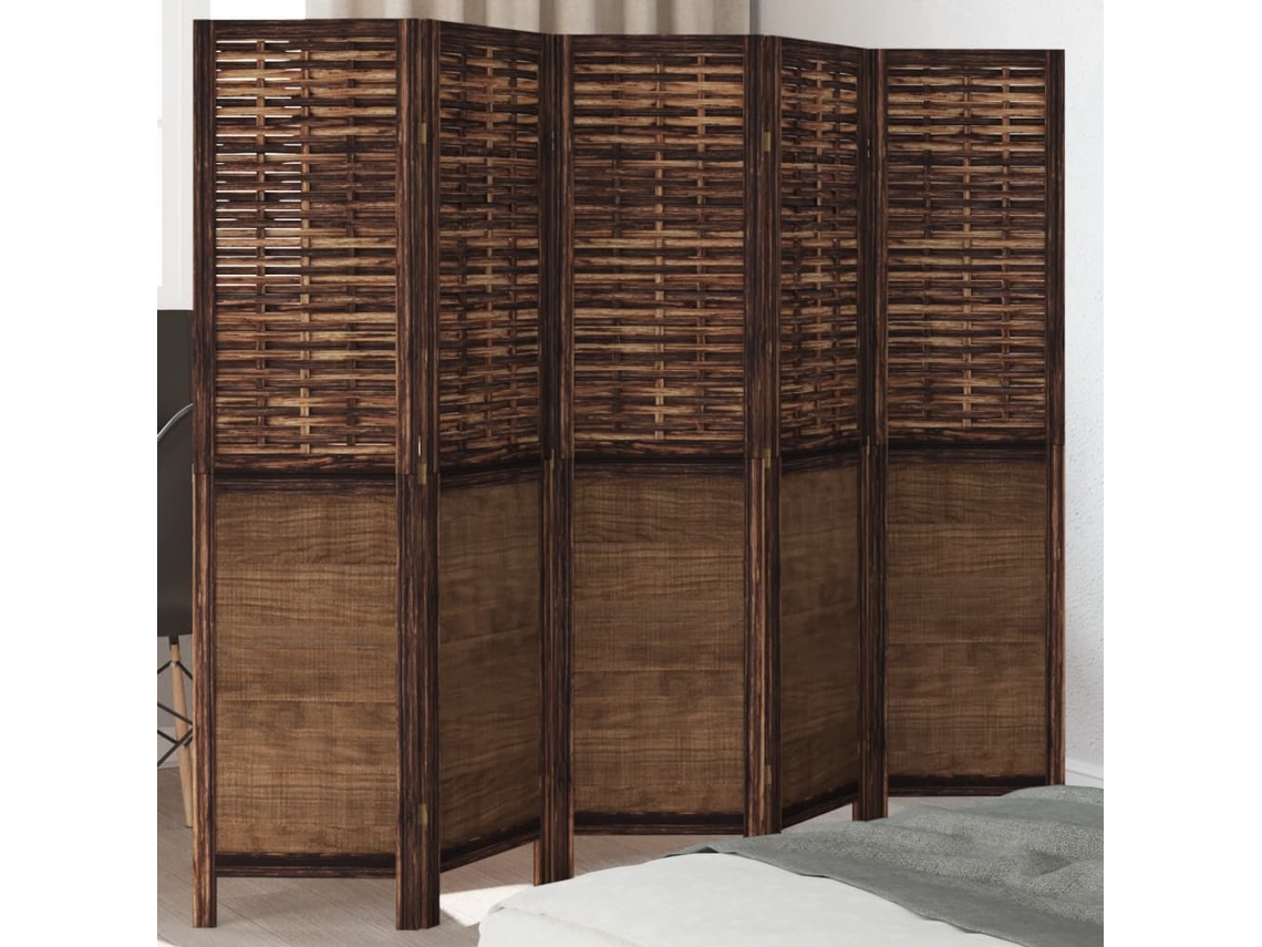 Biombo Separador | Separador De Ambientes De 5 Paneles Madera Paulownia Marrón Oscuro