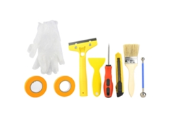 Kit completo con espátula, cuchillo X-Acto y pistola de calafateo.