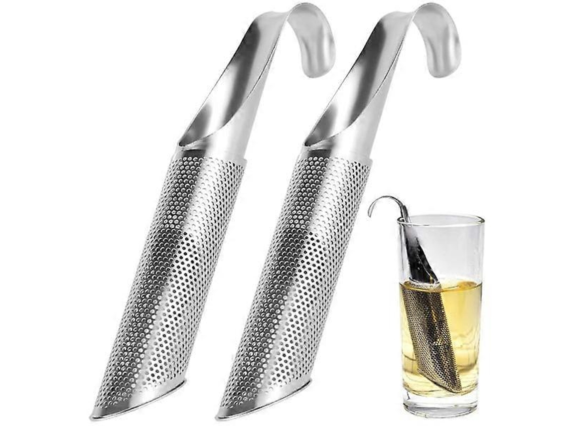Colador De Té Largo De Acero Inoxidable 304 Paquete De 2 Plata Para Taza Azul